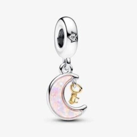 Pandora Two-tone Key & Moon Dangle Charm - Picture 1 of 4